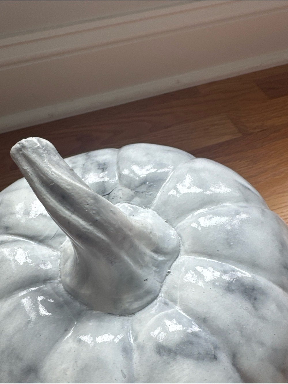 Glossy Marble-Effect Ceramic Pumpkin Accent - White and Gray - Picture 2 of 4